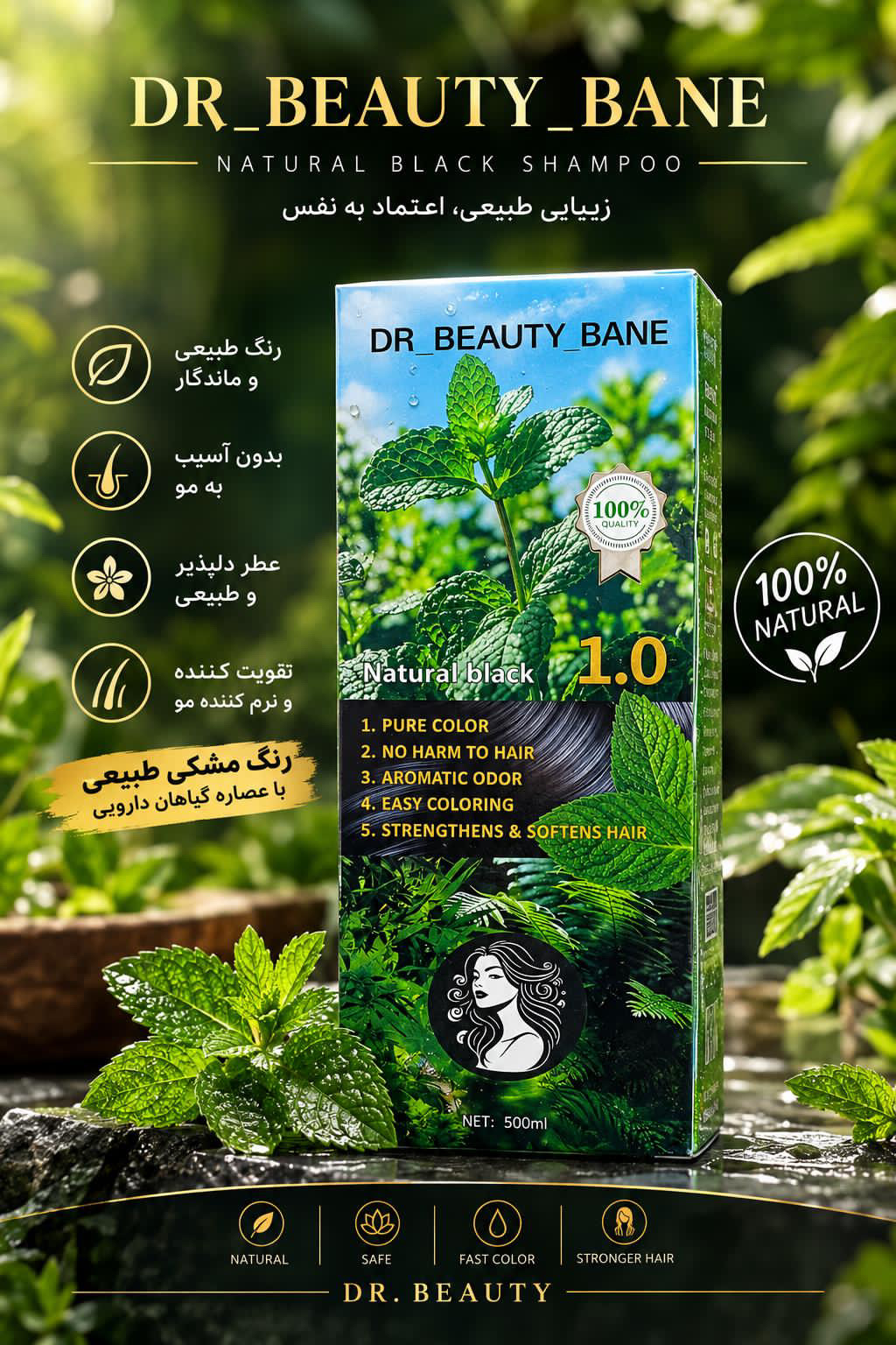 شامپو رنگ مو سر نانو برند دکتر بیوتی بانه(مشکی طبیعی)